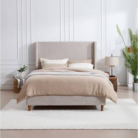 Upholstered Queen Bed, Textured Ivory Canvas, B701