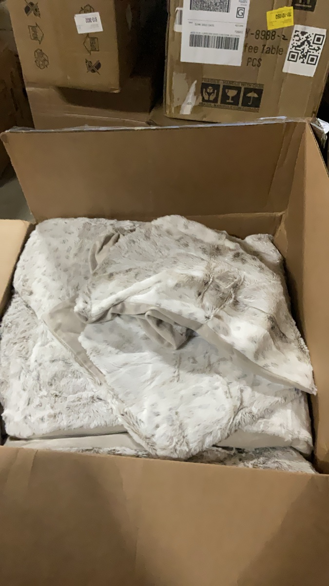 Plush Faux Fur Throw Blanket, Grey and White Pattern