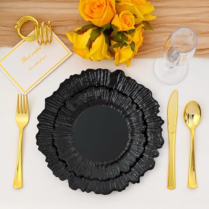 Noemie 60 Piece Flower Plate Sets (Black)