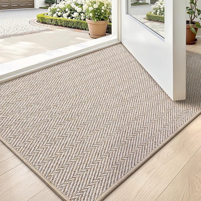 LUMI Ultra Thin Indoor Door Mat 20x32, Non Slip Rubber Backing, Beige