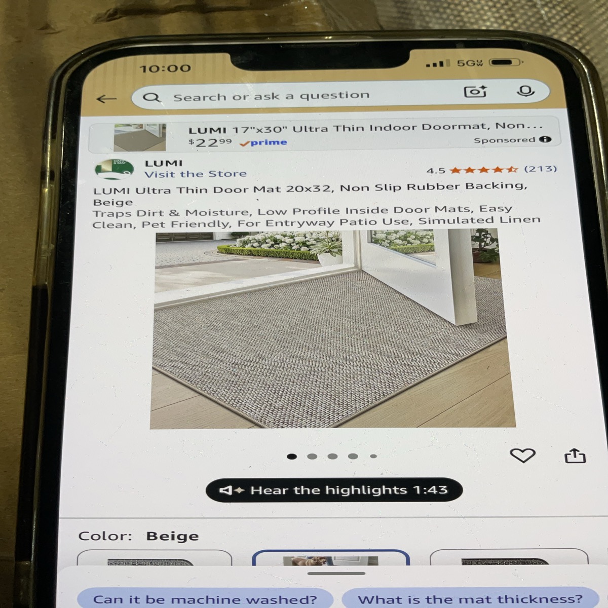 LUMI Ultra Thin Indoor Door Mat 20x32