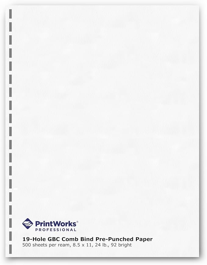 PrintWorks Punched Paper GBC 19-Hole 8.5x11 24lb 500 Sheets