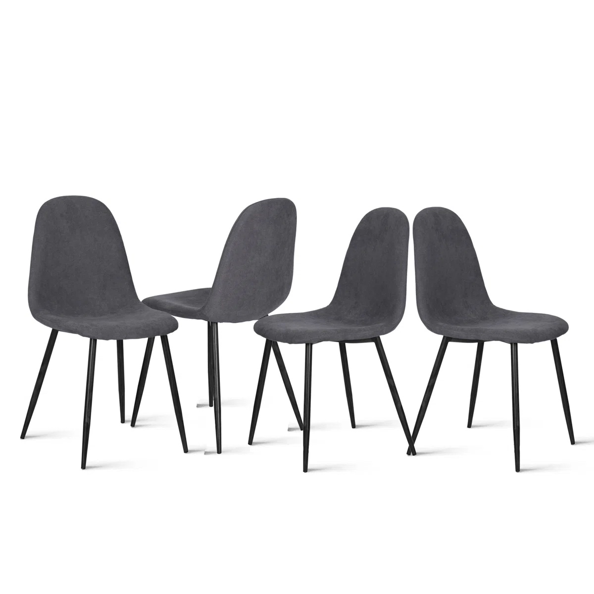 Set of 6 Modern Mid-Century Style Dining Chair, Charcoal Grey with Black Metal Legs