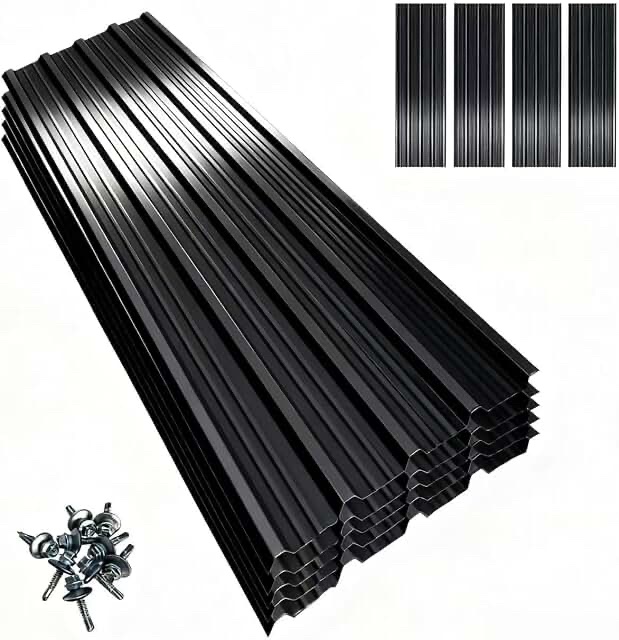 Corrugated Metal Roofing/Siding Panel, Dark Gray/Black, 45.28 x 24.02 inches