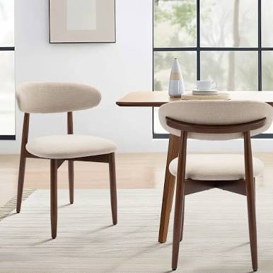 2-Mid-Century Modern Upholstered Dining Chair with Dark Wood Legs
