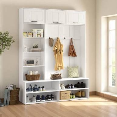 (“Incomplete Box 2/2 Only ”) Hall Tree Coat Rack and Shoe Storage Bench