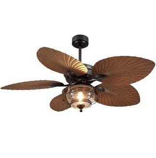 Palm Leaf Ceiling Fan with Light, Model 8309-Brown