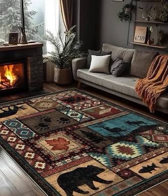 YIHOUSE Lodge/Rustic Style Printed Area Rug, Wildlife Pattern 47” * 71”