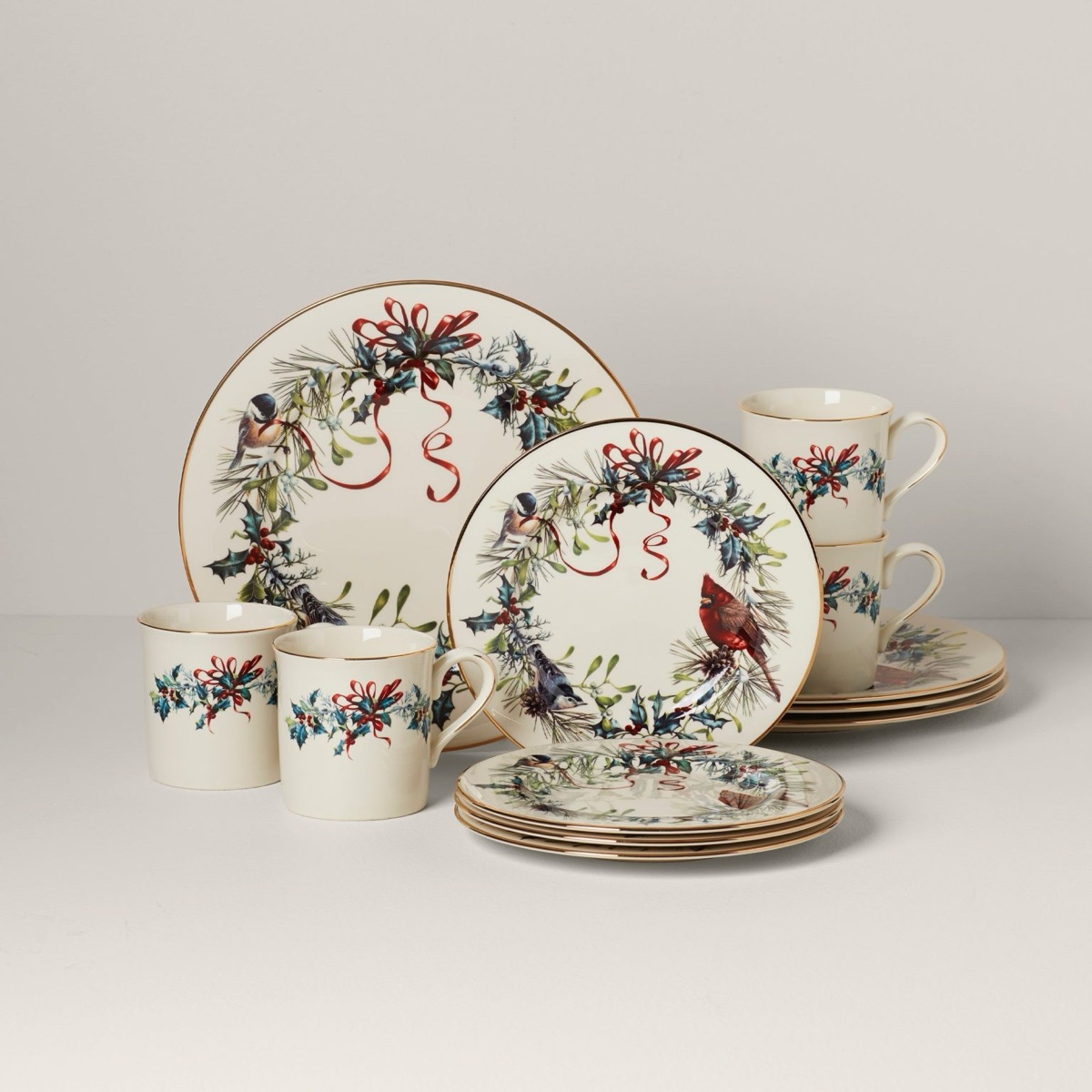 (Missing 1 cup)Lenox Winter Greetings Porcelain Dinnerware Set