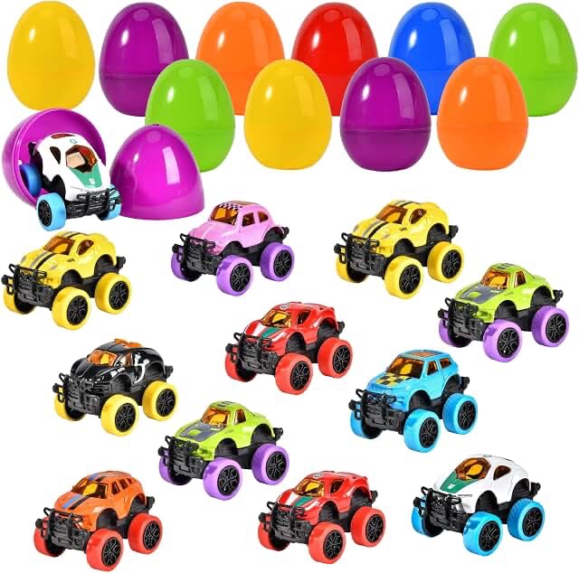 Skemira Happy Easter 12 Easter Eggs and 12 Monster Trucks Set