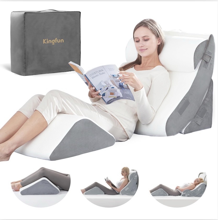 Kingfun 4pcs Orthopedic Bed Wedge Pillow Set for Back and Leg Pain Relief