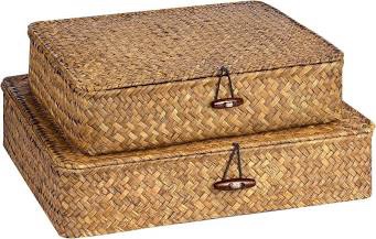 2pk Woven Seagrass Storage Basket with Lid