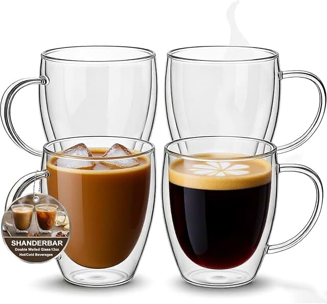 Gerrii 6 Pack Double Walled Glass Set for Milk and Hot/Cold Beverages