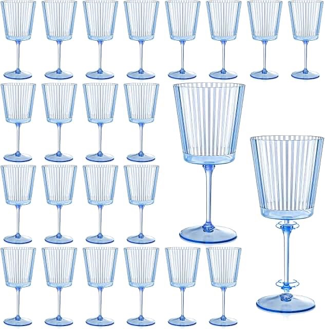 Round Goblet Cup 24 Piece Set Blue Plastic