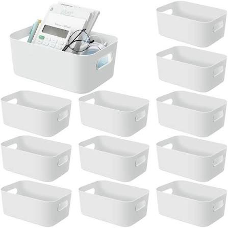 Geetery 12 Pieces Plastic Storage Organizers (9.6 x 6.3 x 3.9 Inch, White)