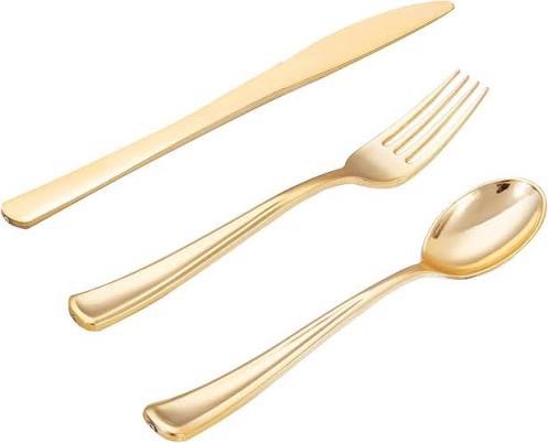 WDF 500-Piece Gold-Look Plastic Disposable Cutlery Set