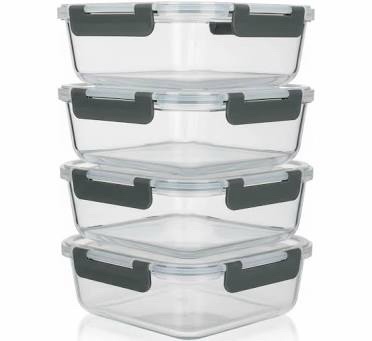 Glass Meal Prep Containers (1 Compartment) 5-Pack, 30 Oz