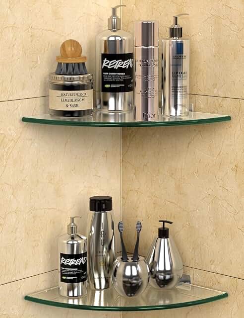 Bakzon Tempered Glass Corner Shelves, 2-Piece Set
