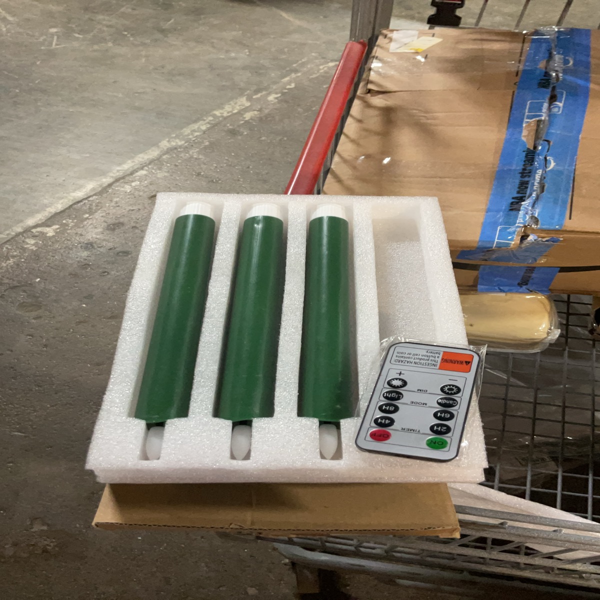 Set of 3 Green Flameless LED Taper Candles with Remote
