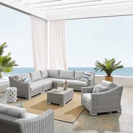 Wicker Sectional Sofa Piece (Left/Right Universal) with Sunbrella Canvas Fabric