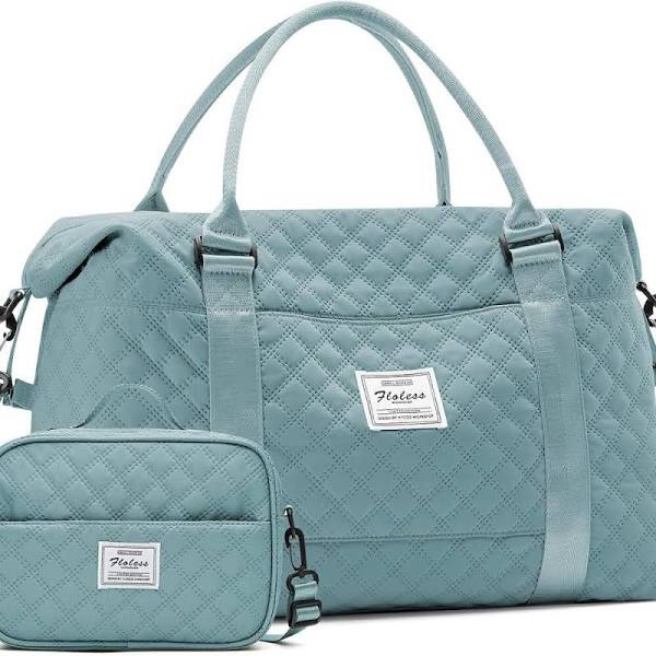 Floless Limited Edition Quilted Travel Duffel Bag with Matching Pouch - Light Blue