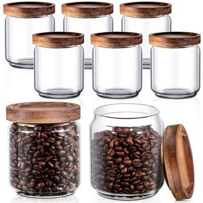 irenare 8 Pack Glass Containers for Pantry Organization (Wood)