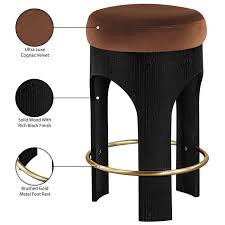 Meridian Furniture Counter Stool, Black Finish/Velvet Cognac, 11058COGNAC-C