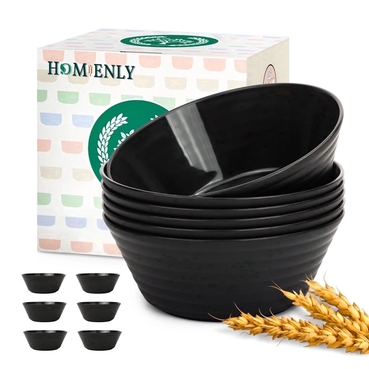 Homienly Black 6pc Wheat Plastic Bowls