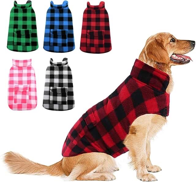 Red and Black Buffalo Plaid Fleece-Lined Pet Coat