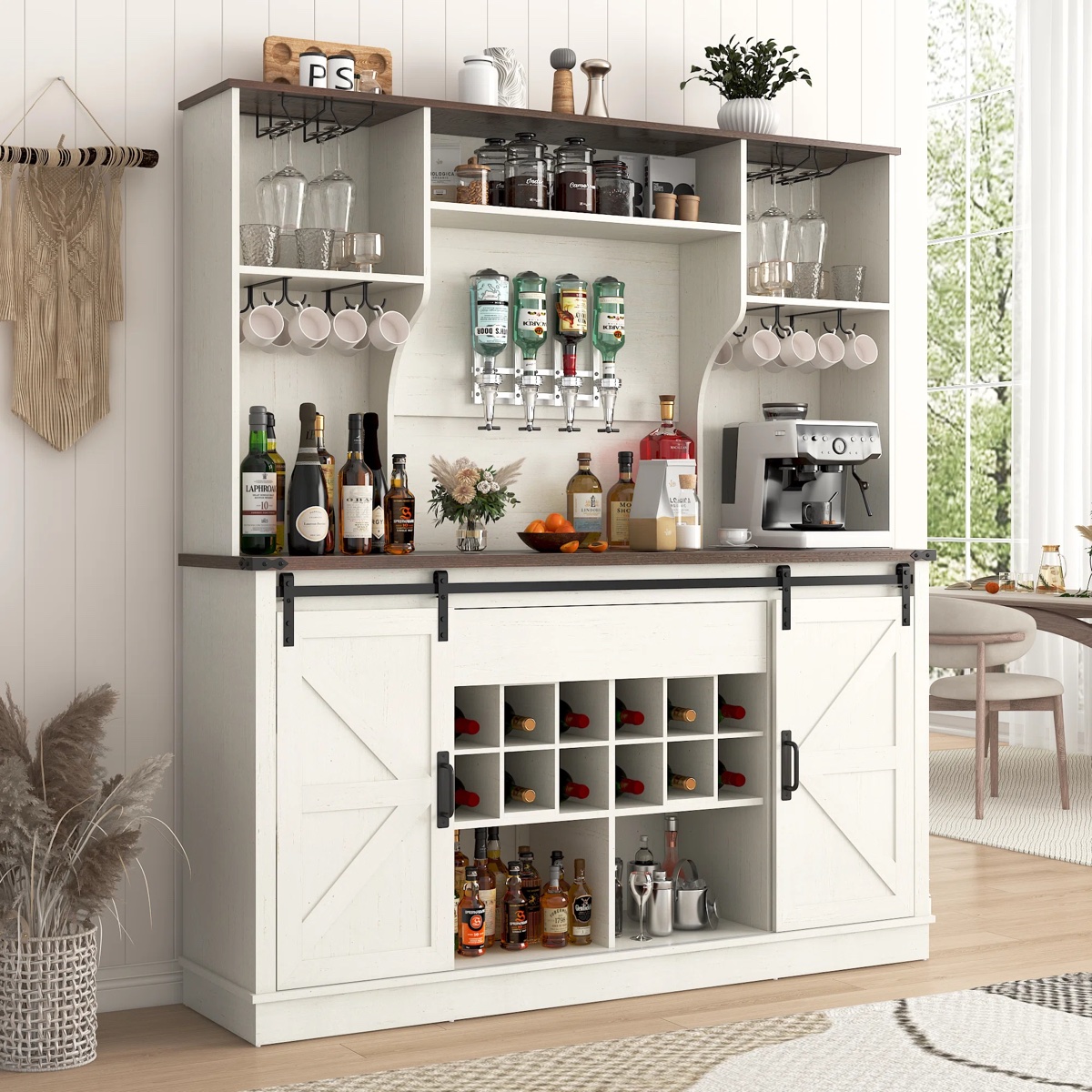 (Box 2/2 only )Gracie Oaks farmhouse bar cabinet with charging station and sliding doors