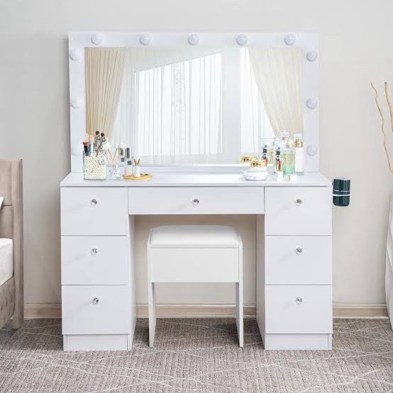 White vanity with drawers