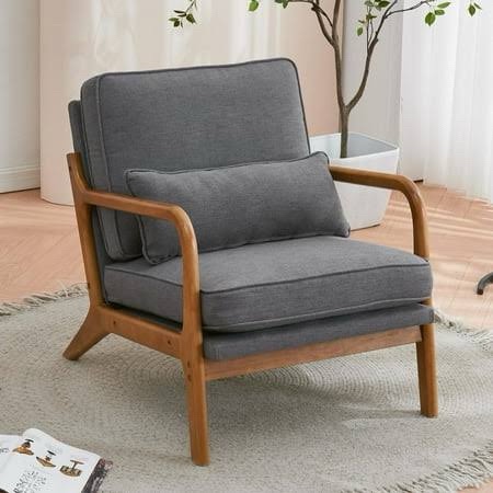 Grey accent chair with cushions