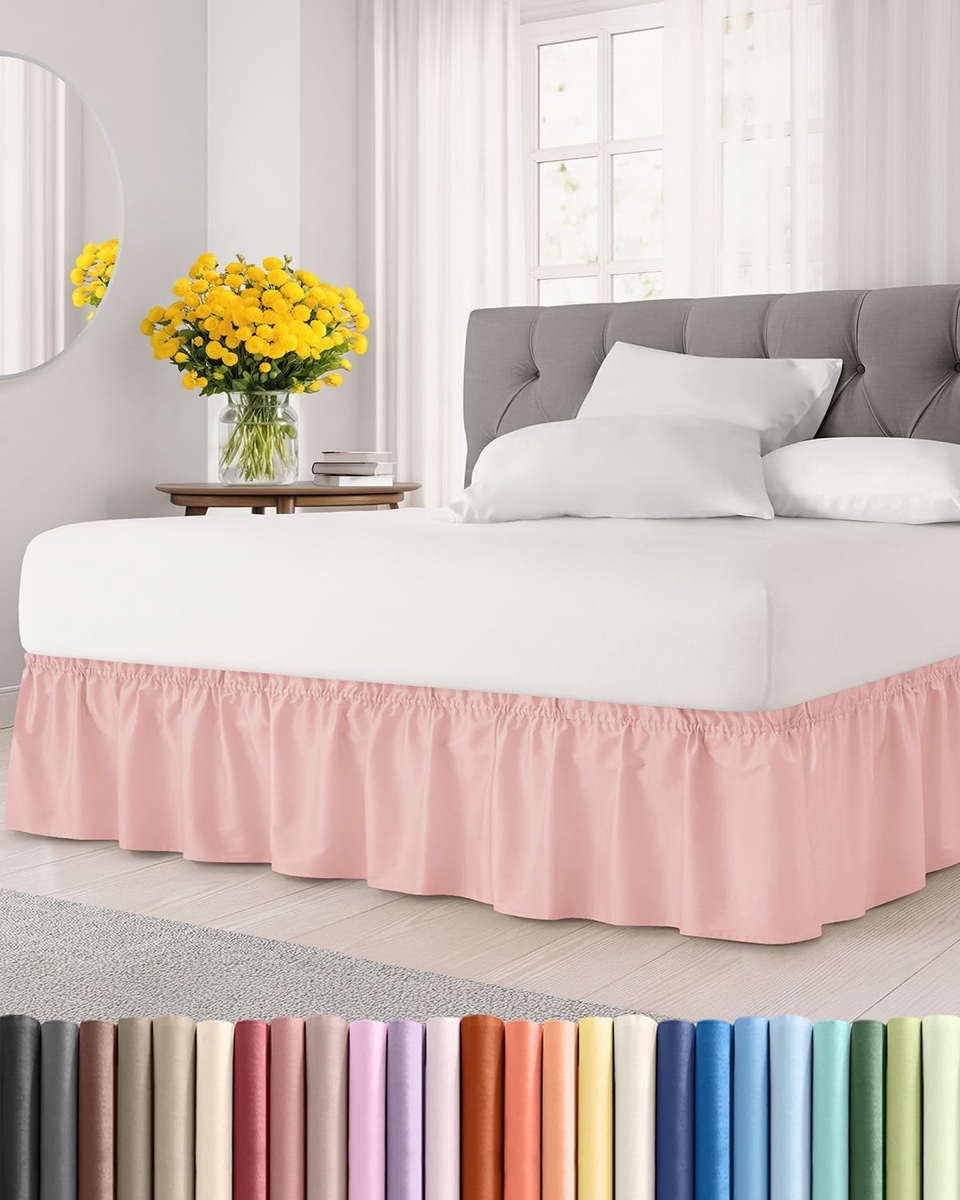 Pink Polyester Bed Skirt