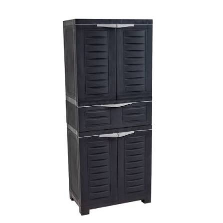 Sunnydaze Decor Storage Cabinet with Shelves + Center Drawer - Charcoal