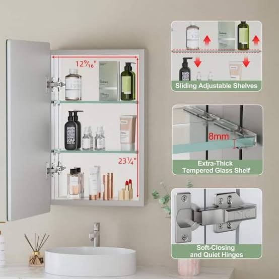 HBEZON Bathroom Medicine Cabinet - Mira-1424SL-L, Silver, 14"W x 24"H x 4.8"D