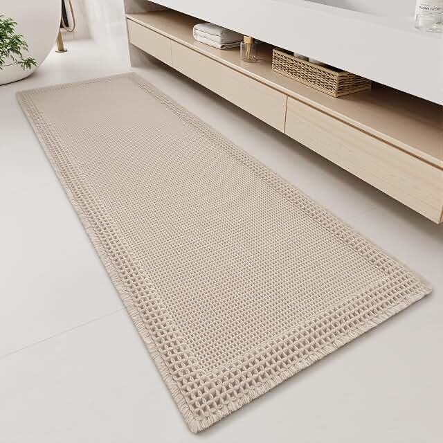 RESARE Waffle Bathroom Runner Rug, Pale Beige, 61x153cm