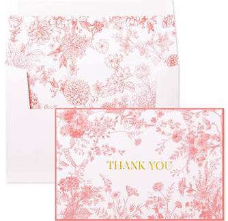 Crisky 50 pcs Pink Floral Gold Thank You Cards for Bridal Shower, Wedding, and Graduation