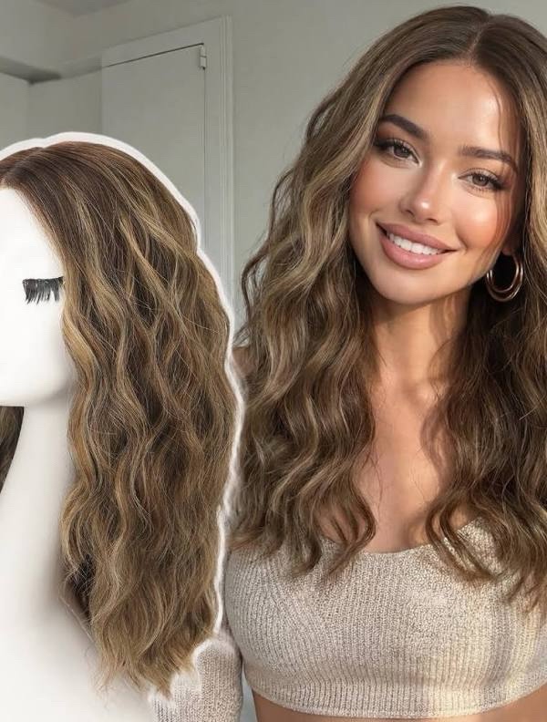 Aisi Hair Synthetic Wavy Brown Wig