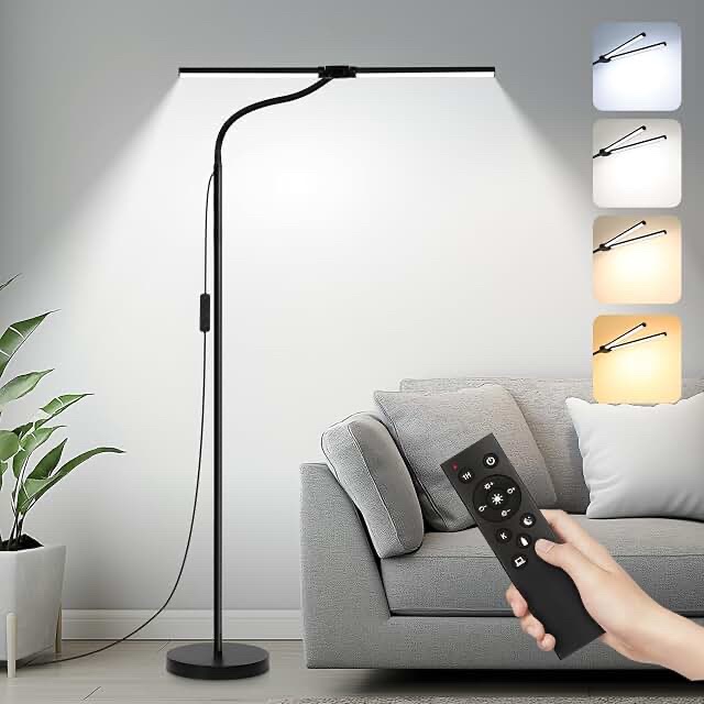 Seaside Village LED Floor Lamp with Remote Control and Ekisemio 2PK 3-Tier Metal Monitor Stand Riser