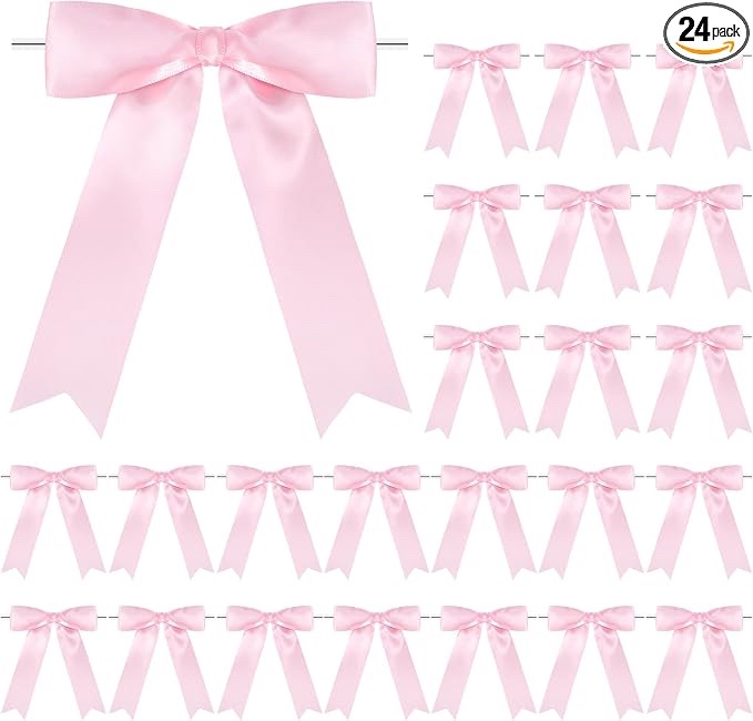 Decorative Pink Satin Bows with Gold Trim