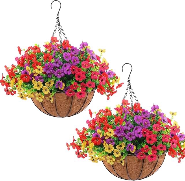 Artificial Hanging Basket with Flowers and Greenery
