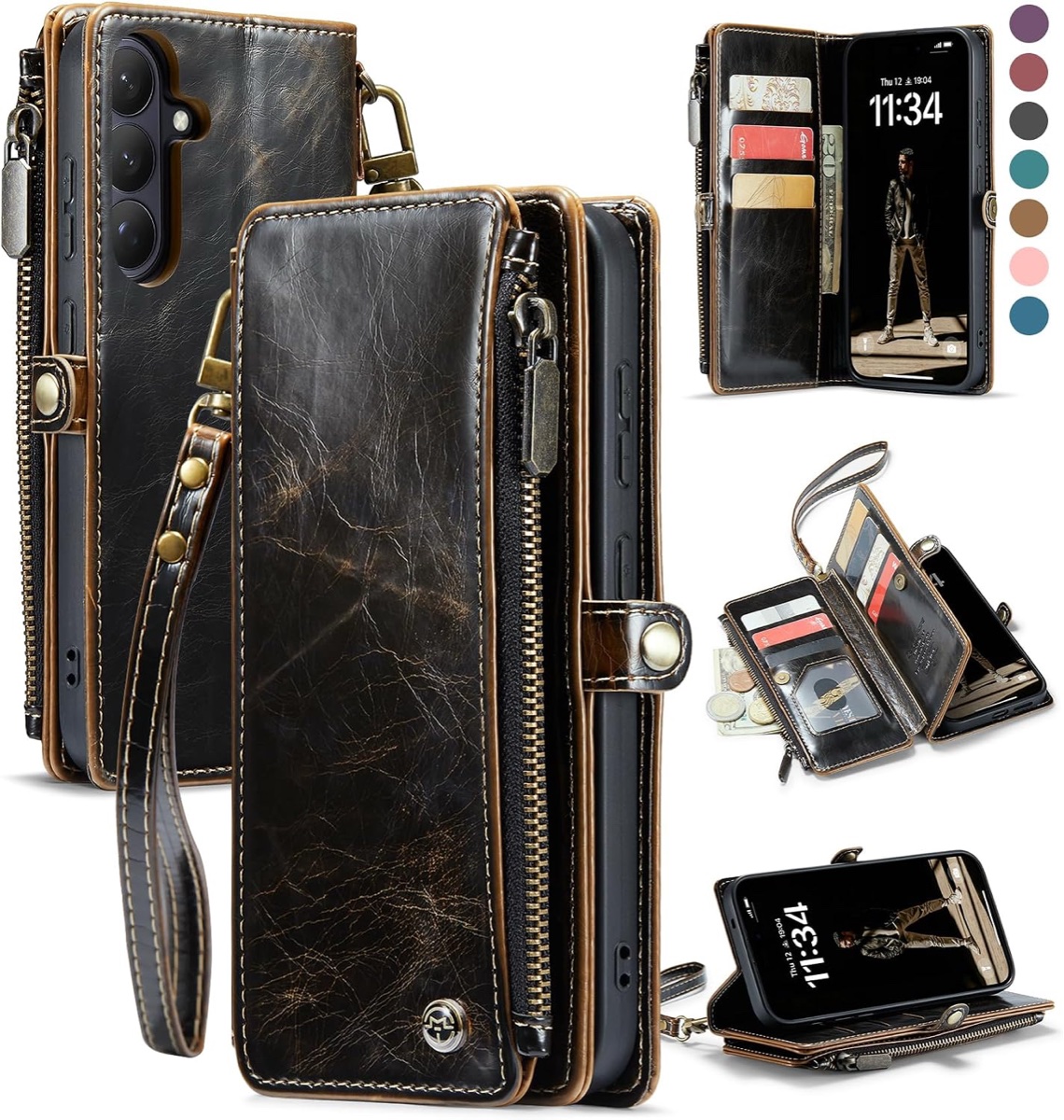 Defencase Wallet Zipper Case for Samsung Galaxy S26 5G (6.3-inch), Coffee Color