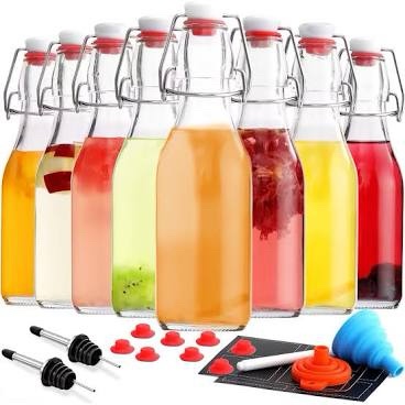 8 Pack Swing Top Glass Bottles with 2 Bonus Bottle Pourers