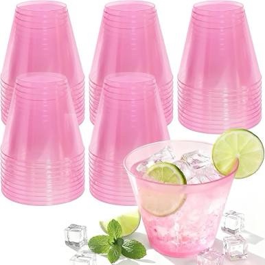 9 oz Clear/Pink Plastic Disposable Party Cups - 150 Count