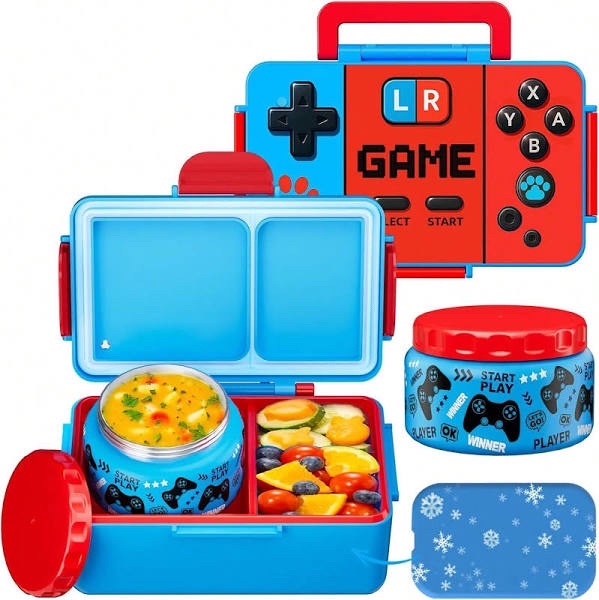 Bento Box Game Controller Style Insulated Lunch Box with Ice Pack