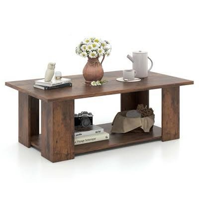 Costway Coffee Table 2-Tier Modern Center Cocktail Table With Storage Shelf