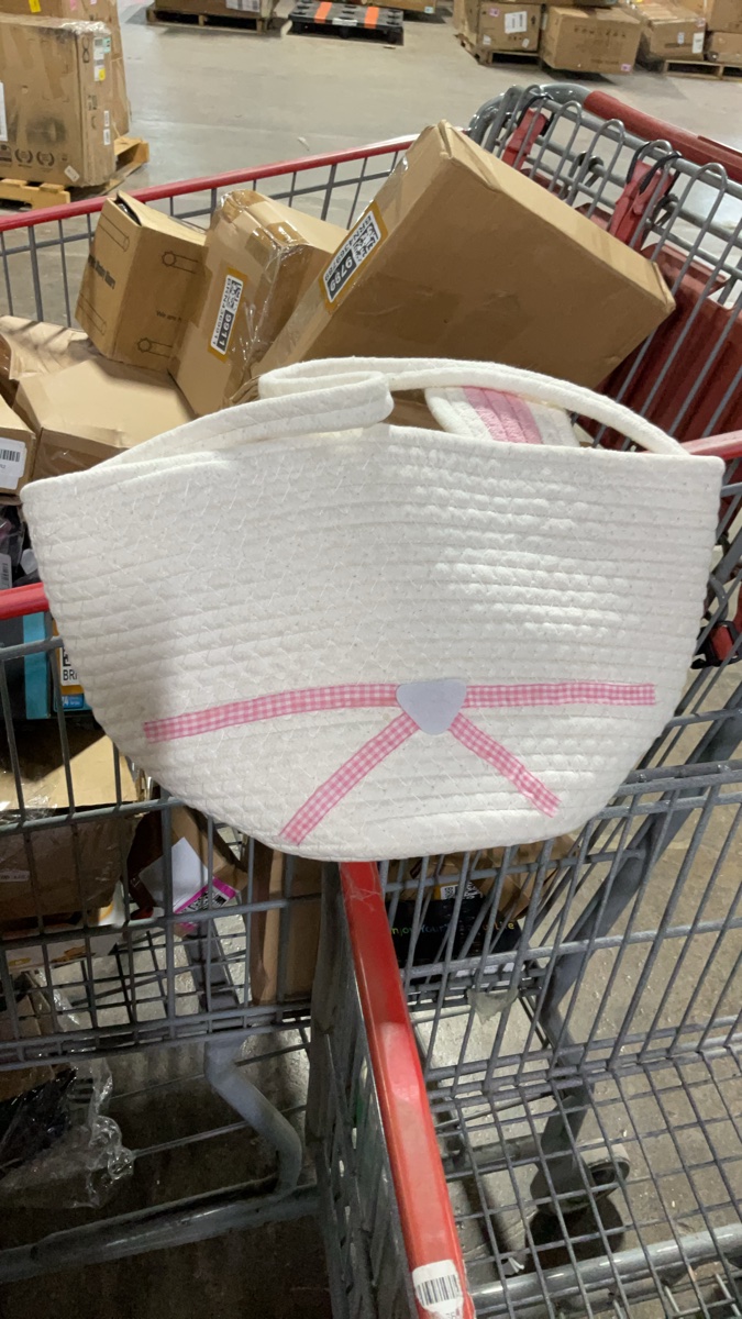 (Missing an ear)Easter Bunny Rope Storage Basket with Pom-Pom Tail