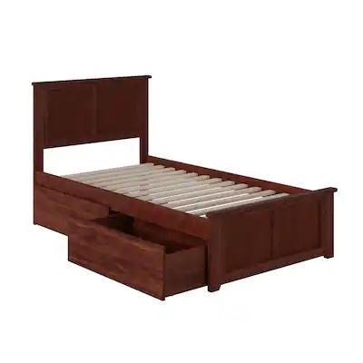 Wooden Twin Bed Frame with Under-Bed Storage Drawers
