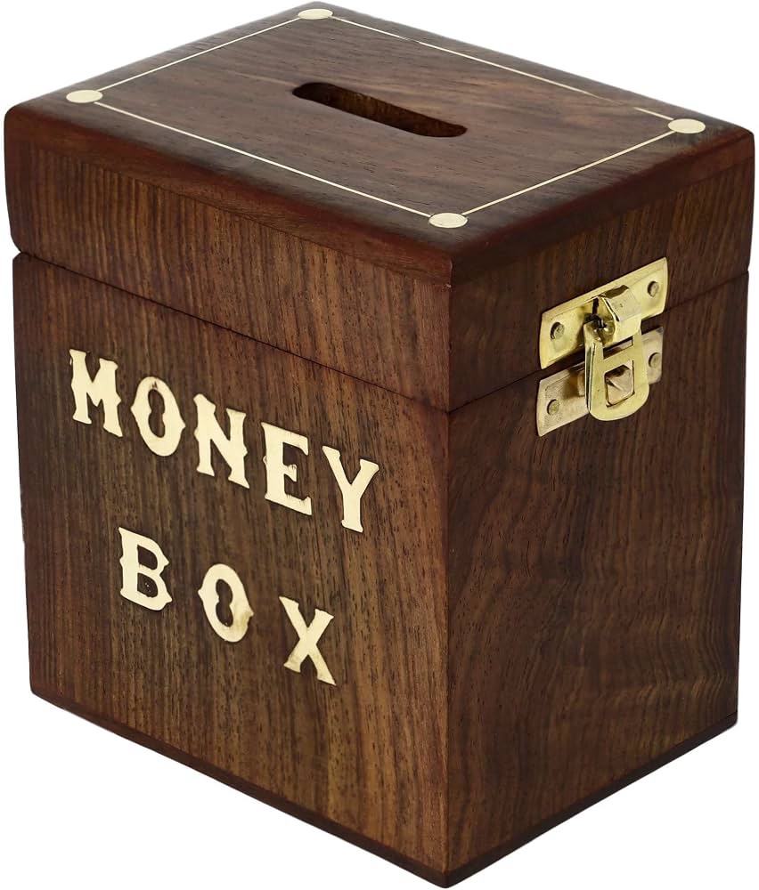 Wooden Decorative Savings Money Box with Metal Latch