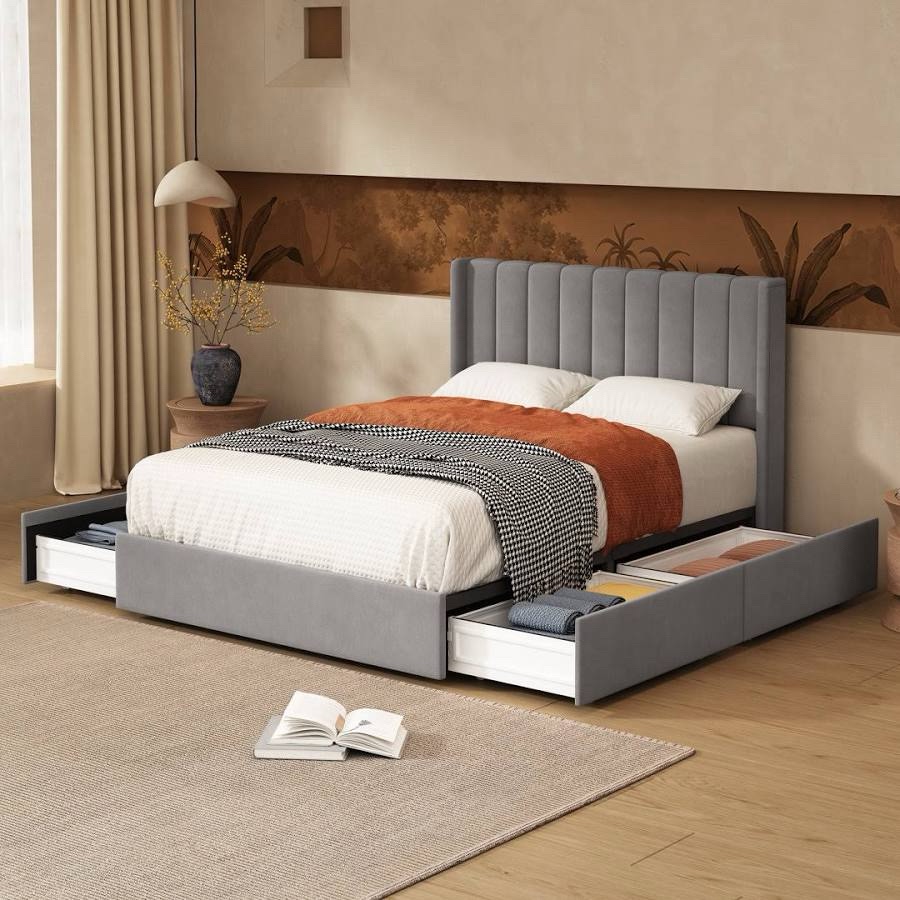 Only1 drawer!!!! Not complete bed. Upholstered Platform Bed Frame with 4 Storage Drawers